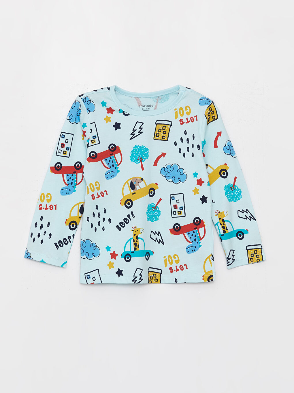 Mavi Bisiklet Yaka Uzun Kollu Baskılı Erkek Bebek Pijama Takımı 2'li-1