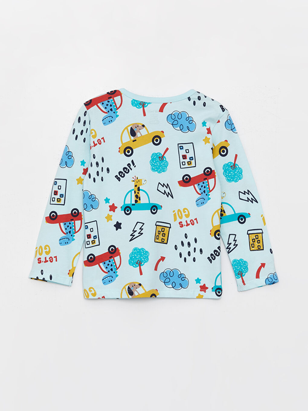 Mavi Bisiklet Yaka Uzun Kollu Baskılı Erkek Bebek Pijama Takımı 2'li-2