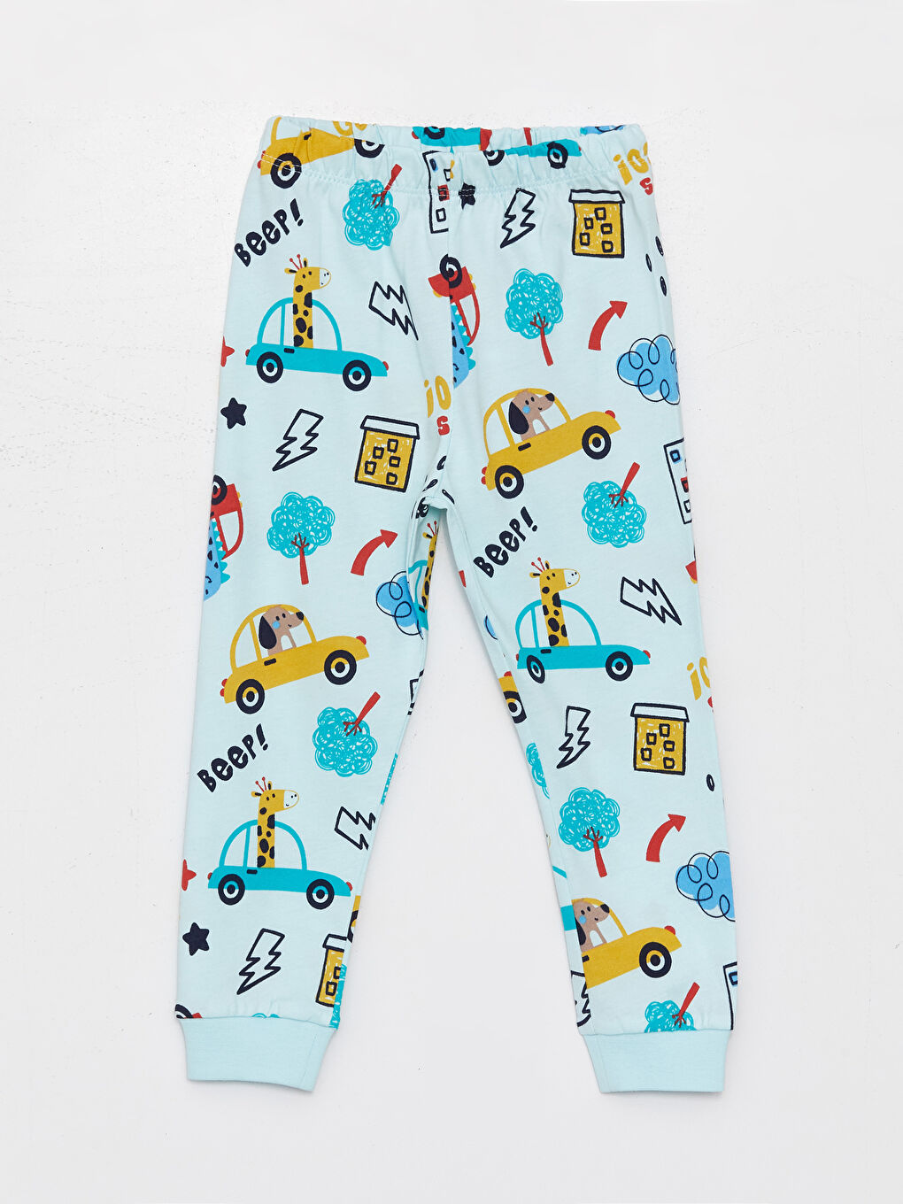 Mavi Bisiklet Yaka Uzun Kollu Baskılı Erkek Bebek Pijama Takımı 2'li-3