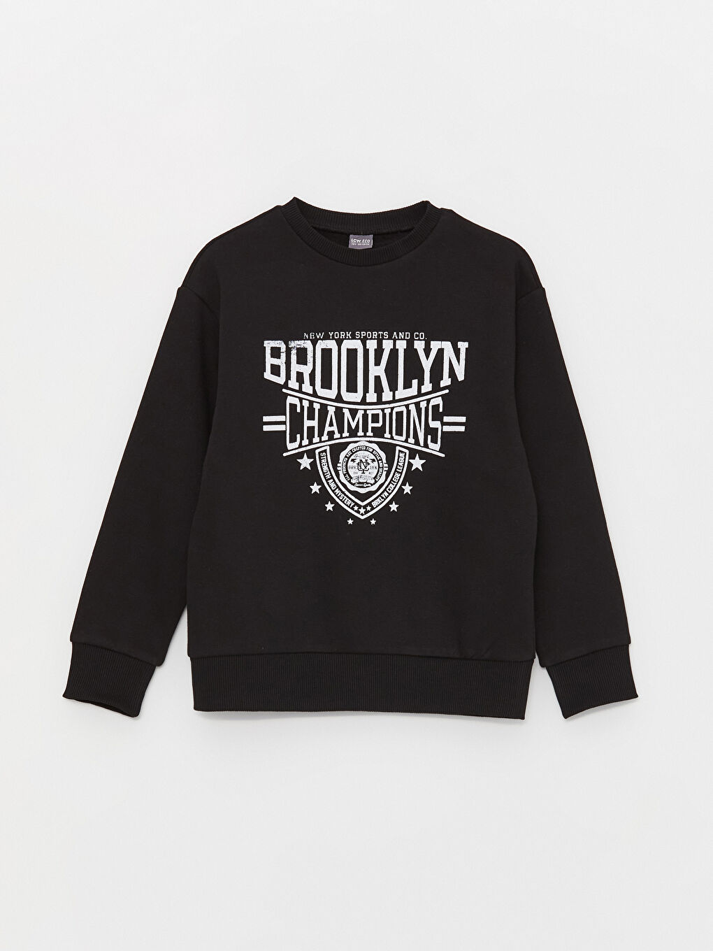 LCW ECO Siyah Bisiklet Yaka Baskılı Uzun Kollu Erkek Çocuk Sweatshirt