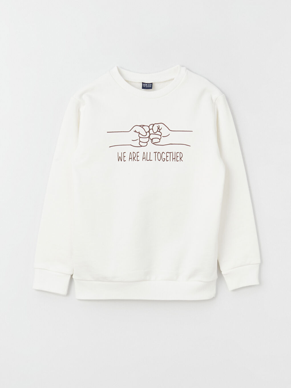 Ekru Bisiklet Yaka Baskılı Uzun Kollu Erkek Çocuk Sweatshirt