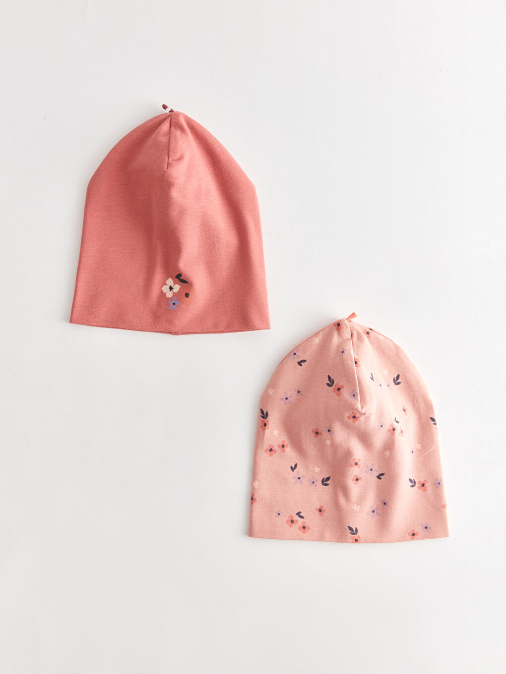 Pembe Desenli Kız Bebek Bere 2'li