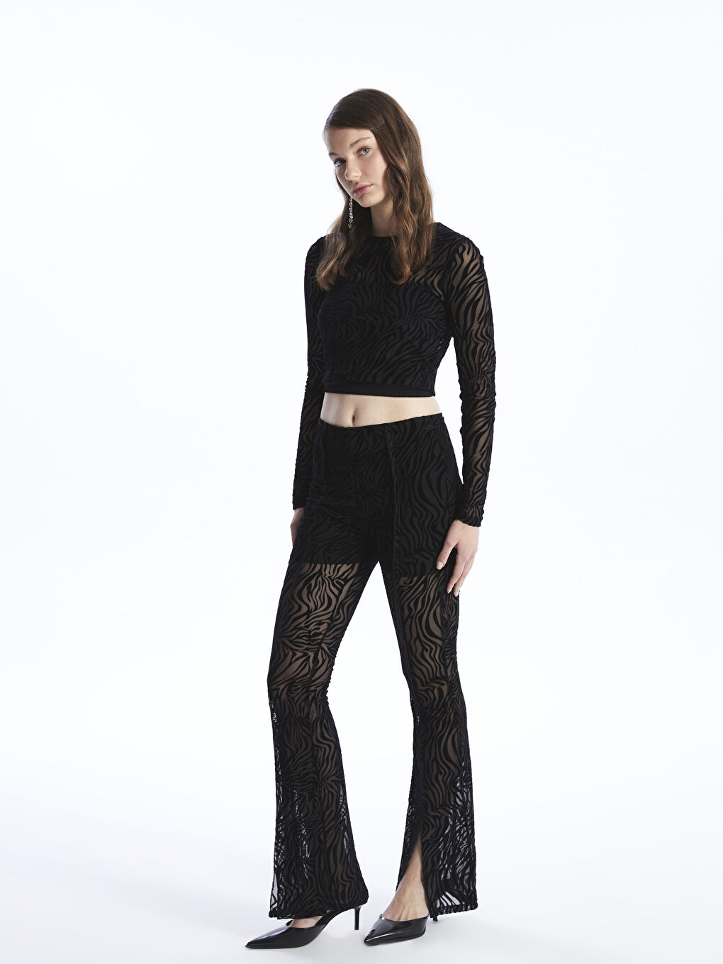 Siyah Ekstra Dar Fit Desenli Kadın Pantolon