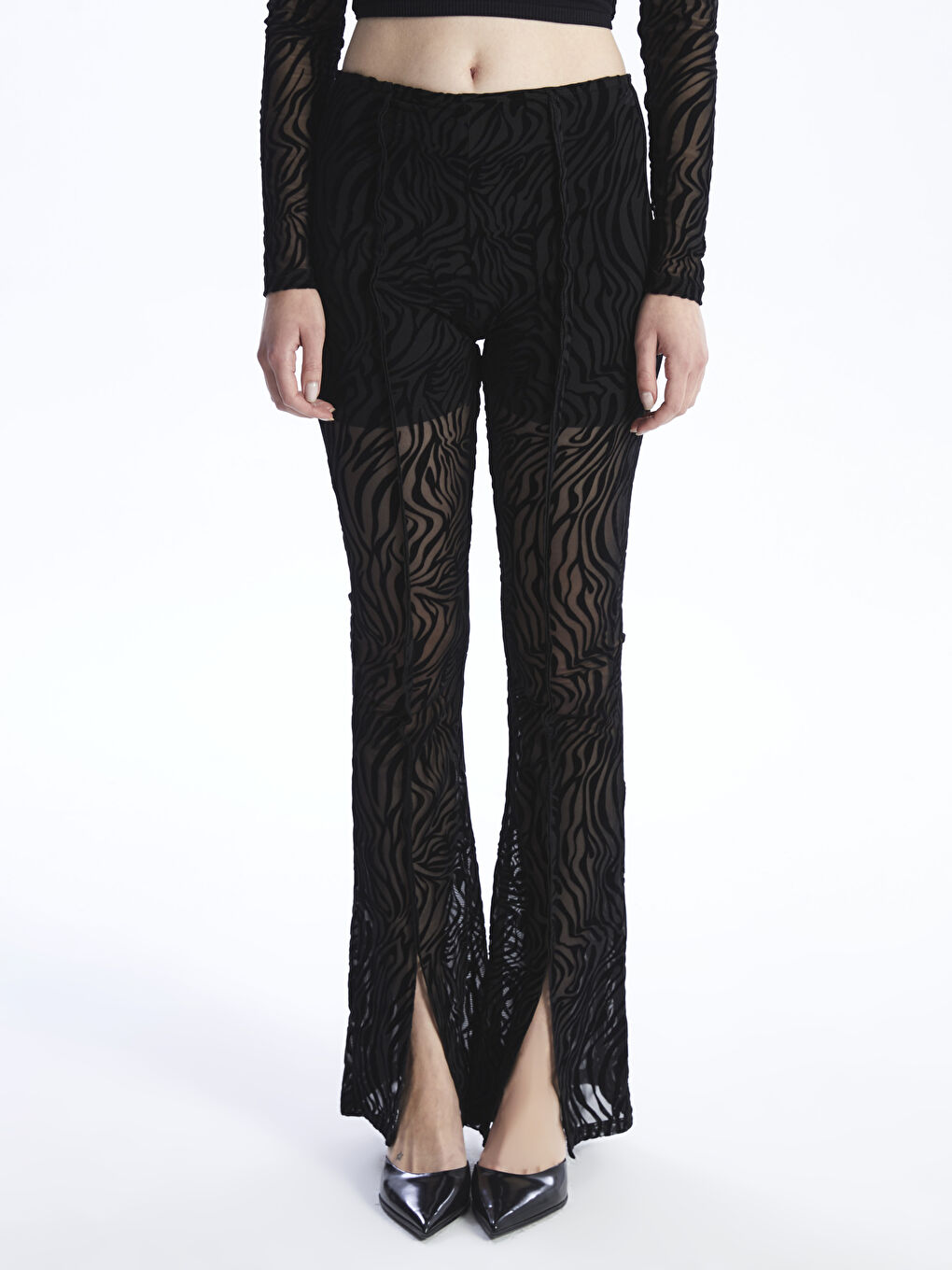 Siyah Ekstra Dar Fit Desenli Kadın Pantolon-2