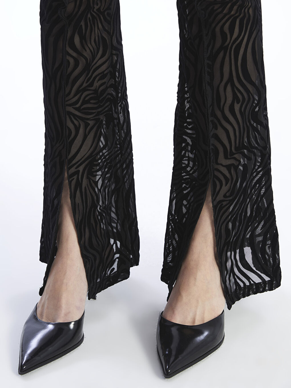 Siyah Ekstra Dar Fit Desenli Kadın Pantolon-3