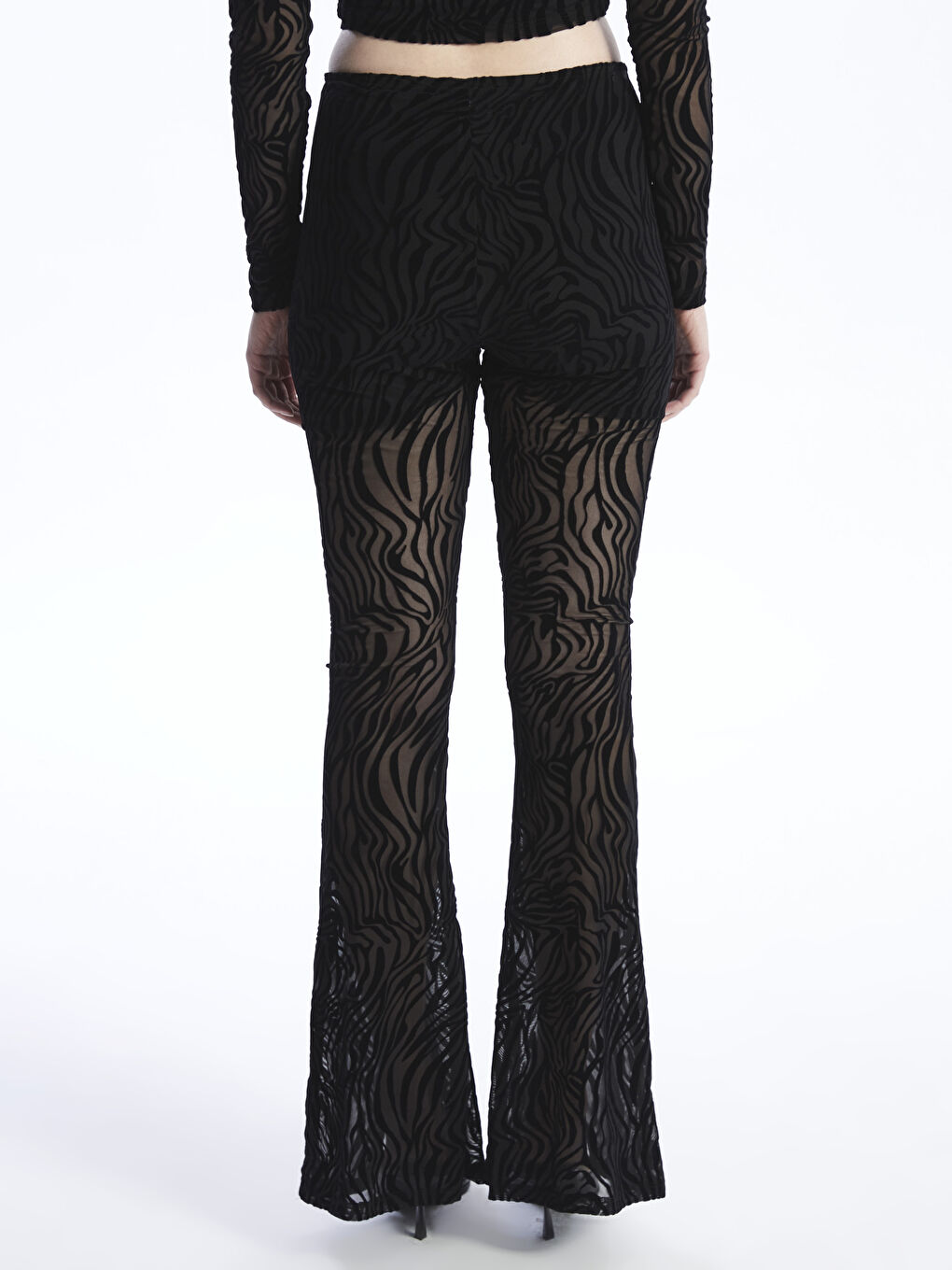 Siyah Ekstra Dar Fit Desenli Kadın Pantolon-4