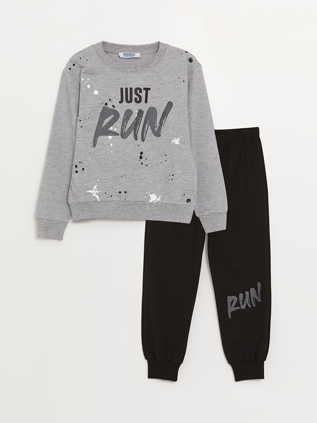 Gri Bisiklet Yaka Baskılı Uzun Kollu Erkek Çocuk Sweatshirt ve Eşofman Altı