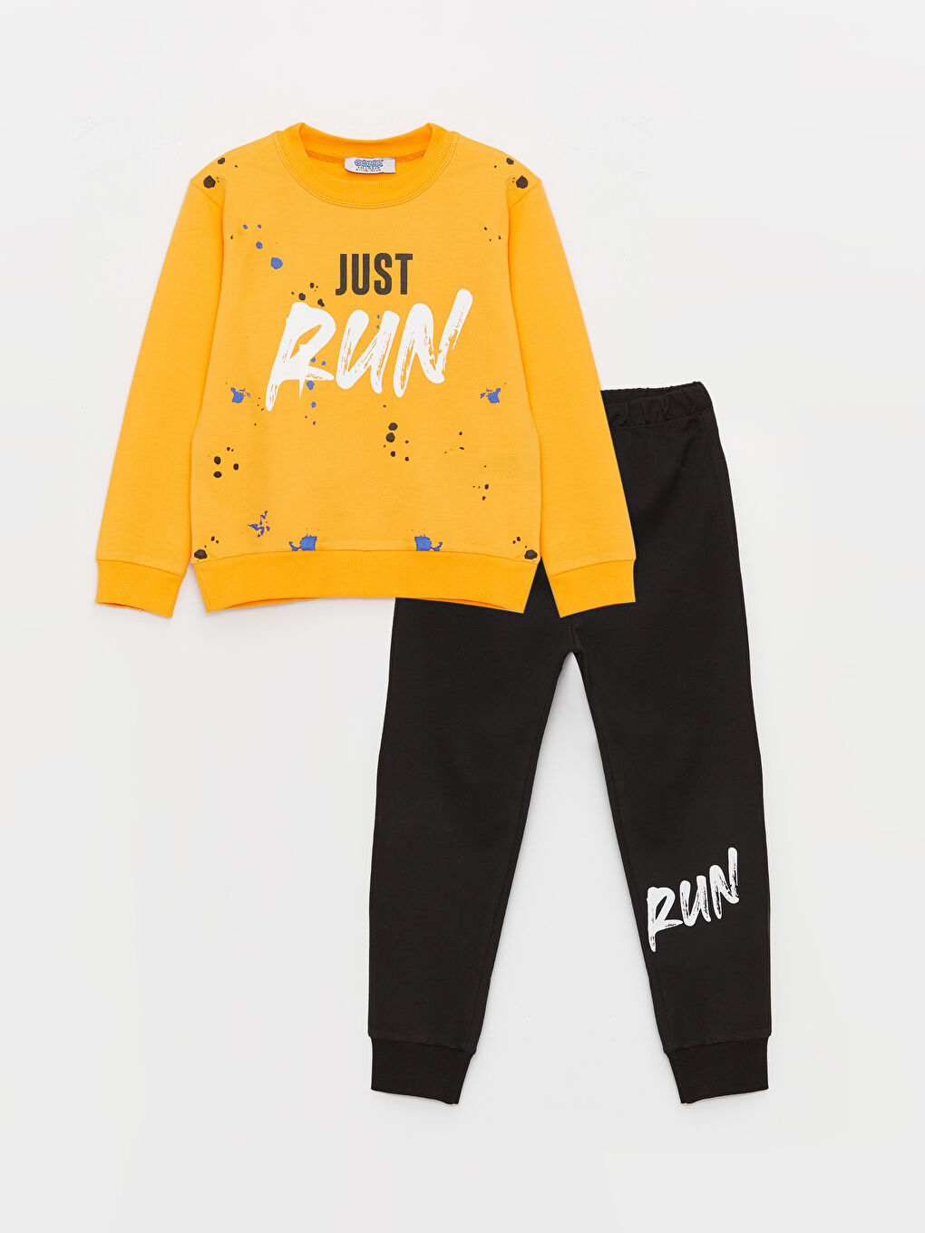 Sarı Bisiklet Yaka Baskılı Uzun Kollu Erkek Çocuk Sweatshirt ve Eşofman Altı