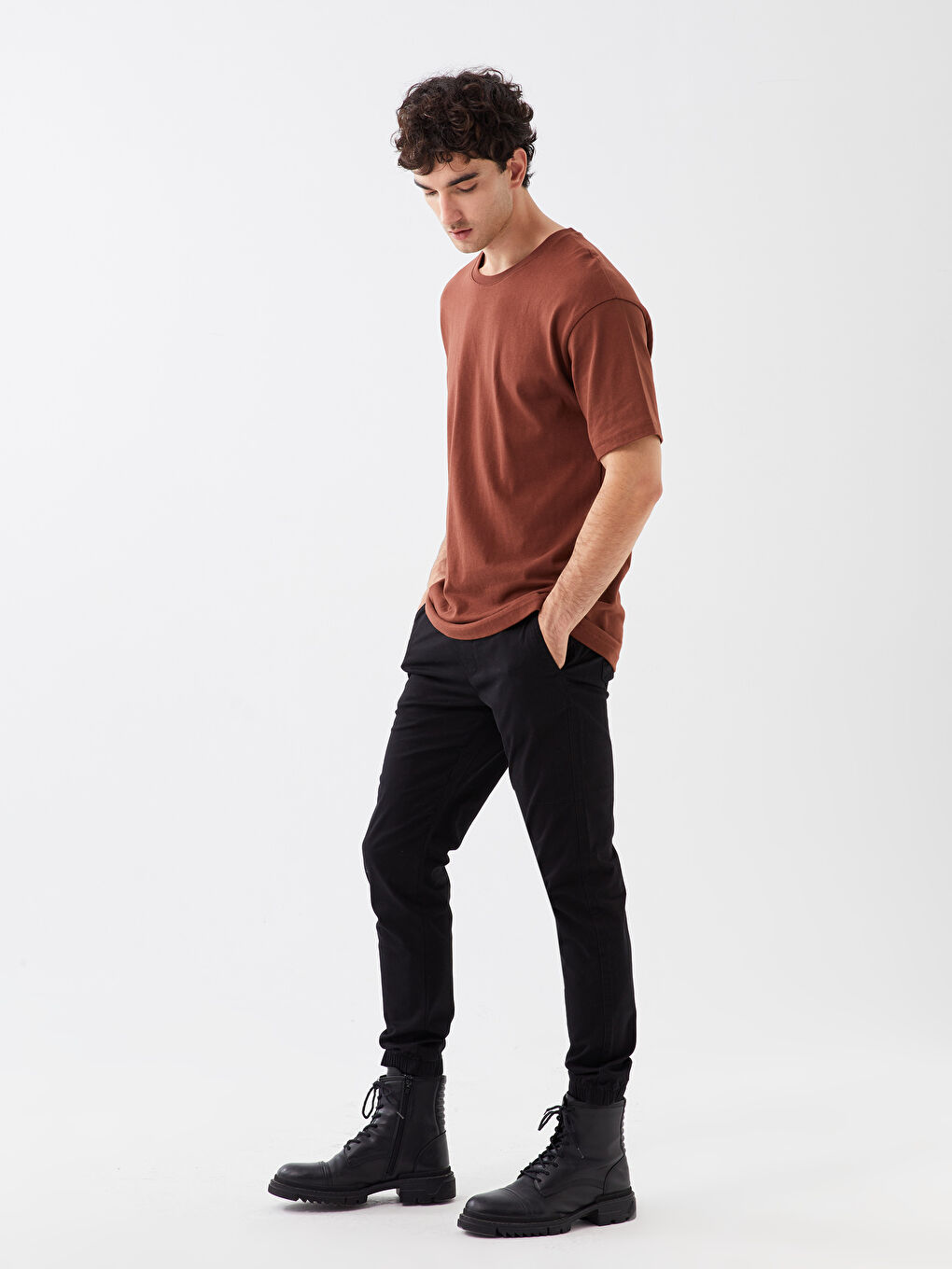 Siyah Slim Fit Gabardin Erkek Jogger Pantolon-1