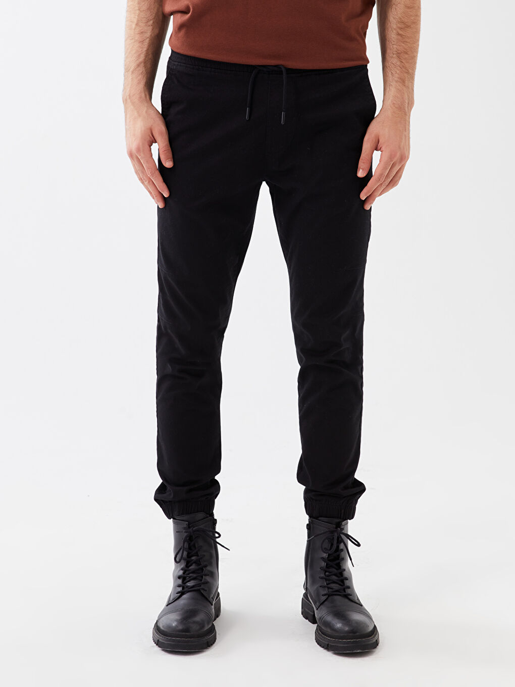 Siyah Slim Fit Gabardin Erkek Jogger Pantolon-2