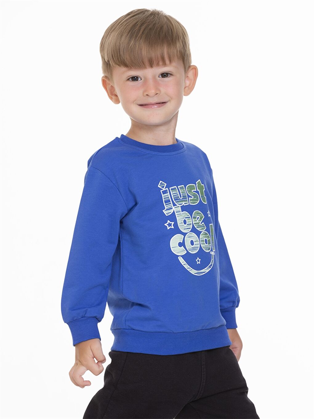 Myhanne Saks Mavi Bisiklet Yaka Baskılı Erkek Bebek Sweatshirt - 4