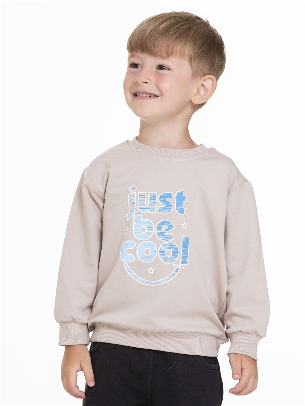 Myhanne Bej Bisiklet Yaka Baskılı Erkek Bebek Sweatshirt