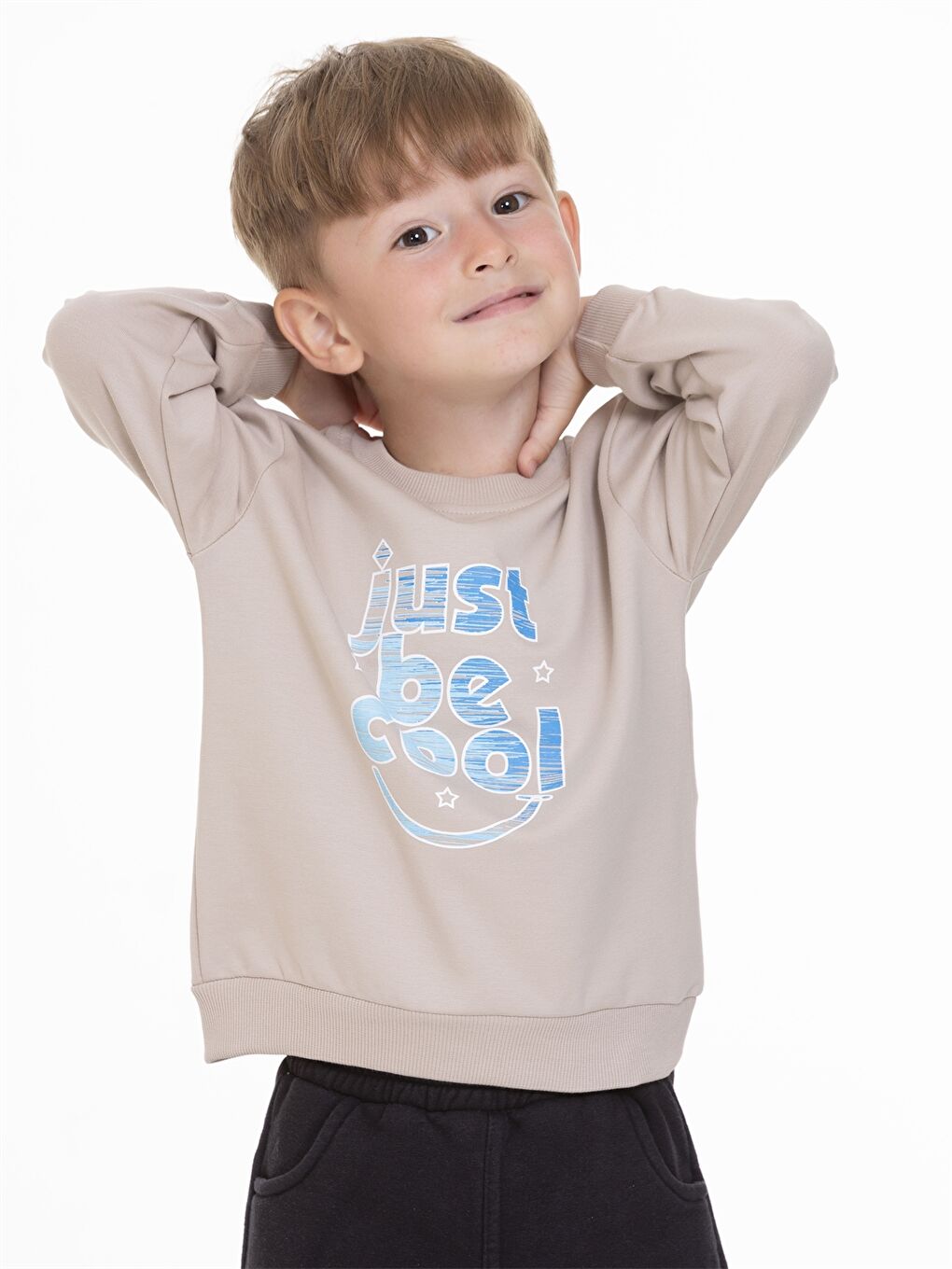 Myhanne Bej Bisiklet Yaka Baskılı Erkek Bebek Sweatshirt - 2