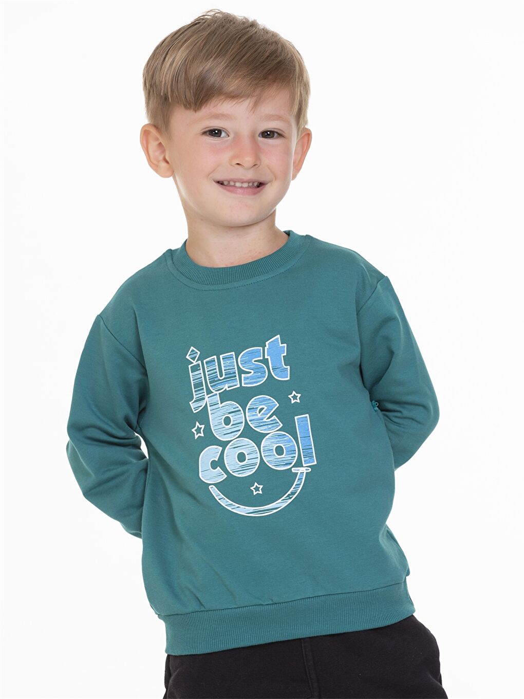 Myhanne Yeşil Bisiklet Yaka Baskılı Erkek Bebek Sweatshirt