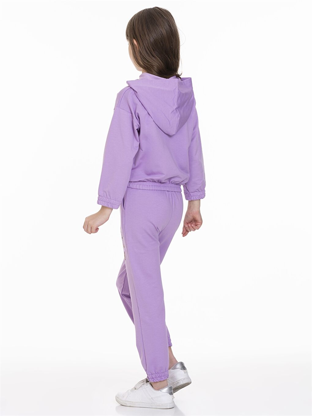 Lila Kapüşonlu Baskılı Uzun Kollu Kız Çocuk Eşofman Takımı-2