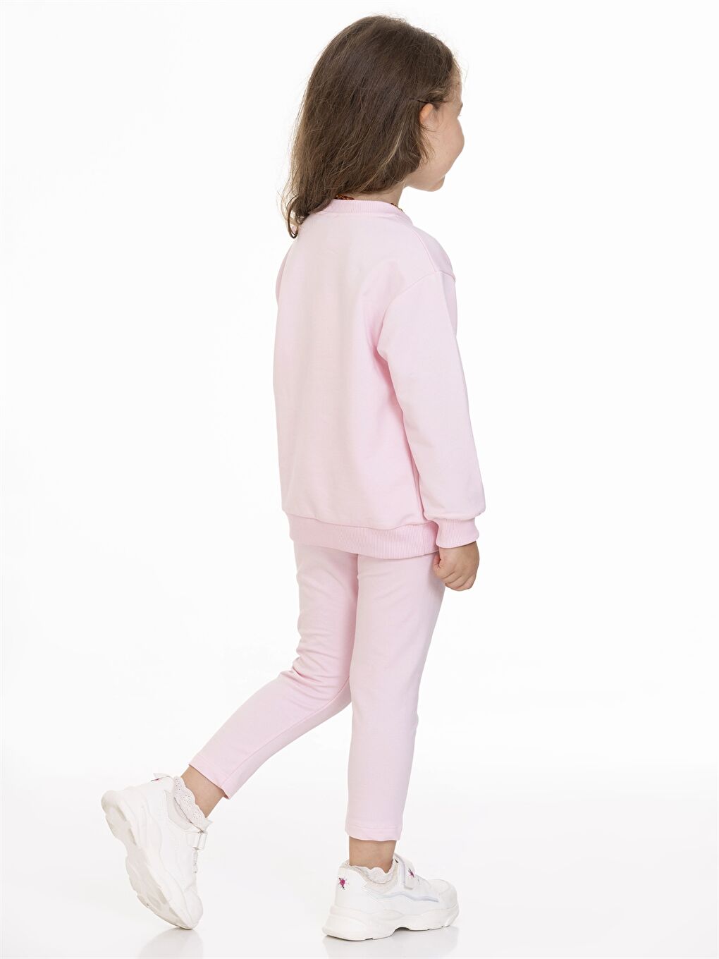 Pembe Bisiklet Yaka Uzun Kollu Baskılı Kız Bebek Sweatshirt ve Tayt 2'li Takım-4