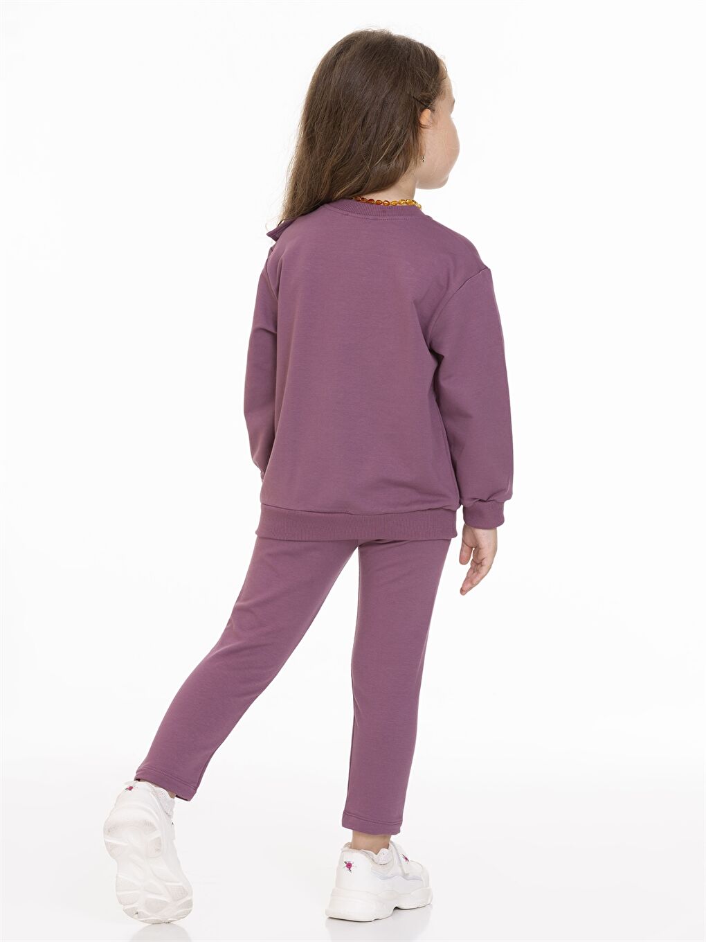 Mor Bisiklet Yaka Uzun Kollu Baskılı Kız Bebek Sweatshirt ve Tayt 2'li Takım-4