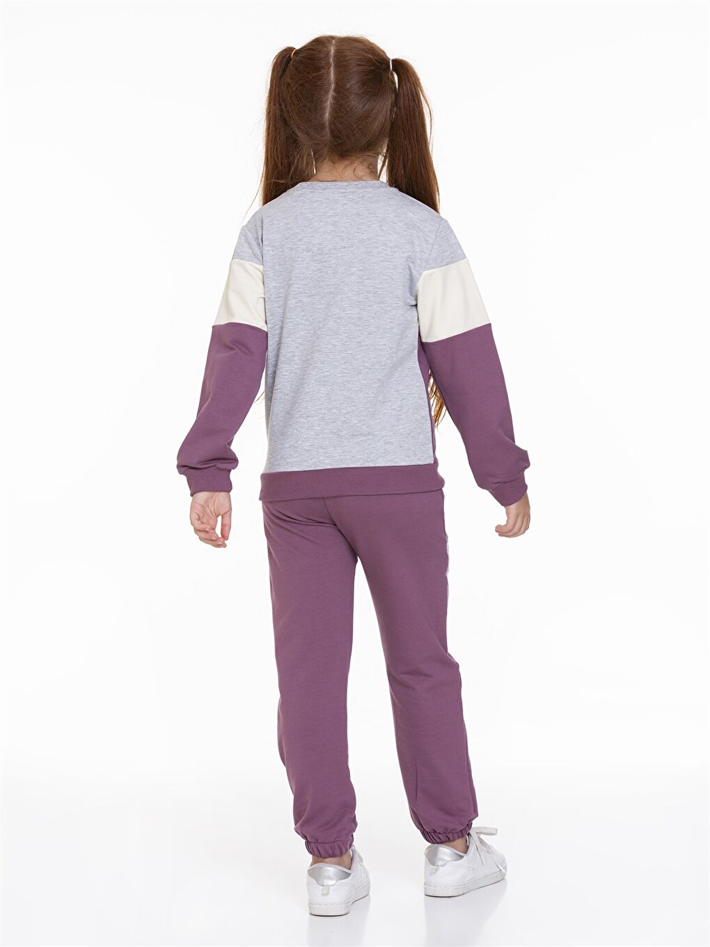 Mor Bisiklet Yaka Baskılı Uzun Kollu Kız Çocuk Sweatshirt ve Eşofman Altı-1