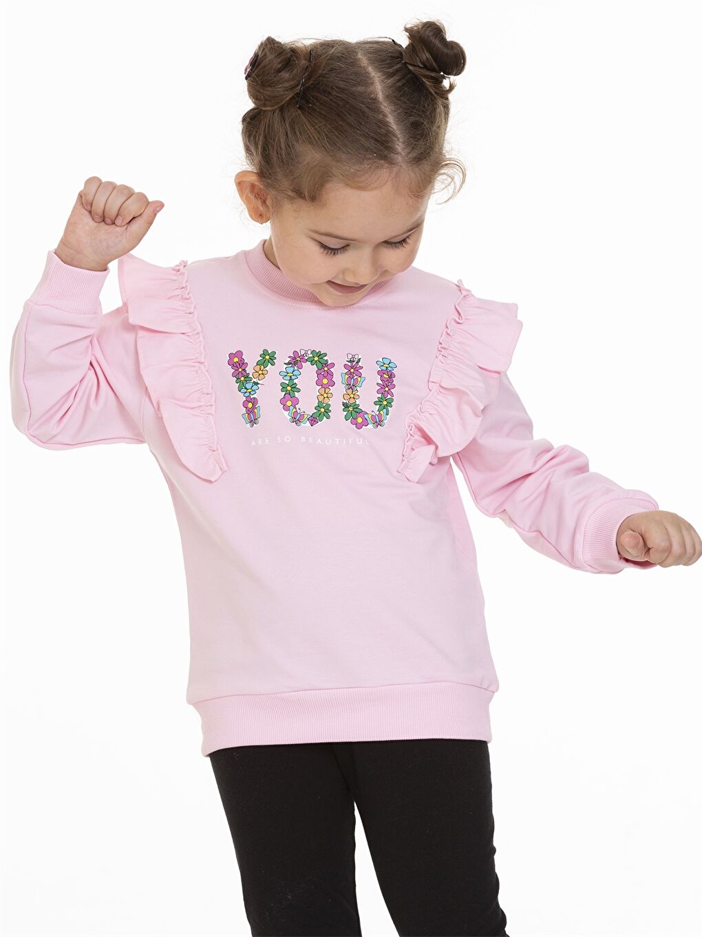 Myhanne Pembe Bisiklet Yaka Uzun Kollu Baskılı Kız Bebek Sweatshirt - 2