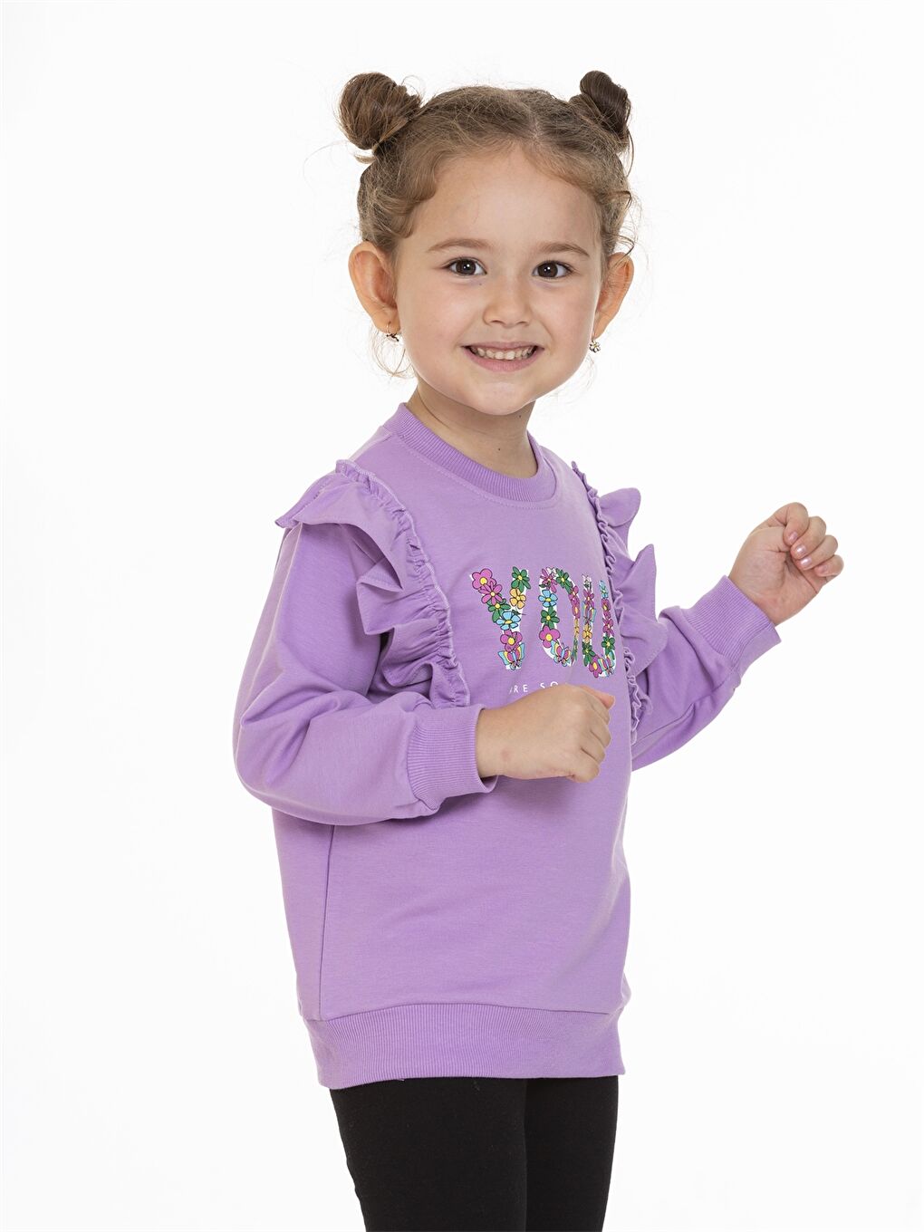 Myhanne Lila Bisiklet Yaka Uzun Kollu Baskılı Kız Bebek Sweatshirt - 1