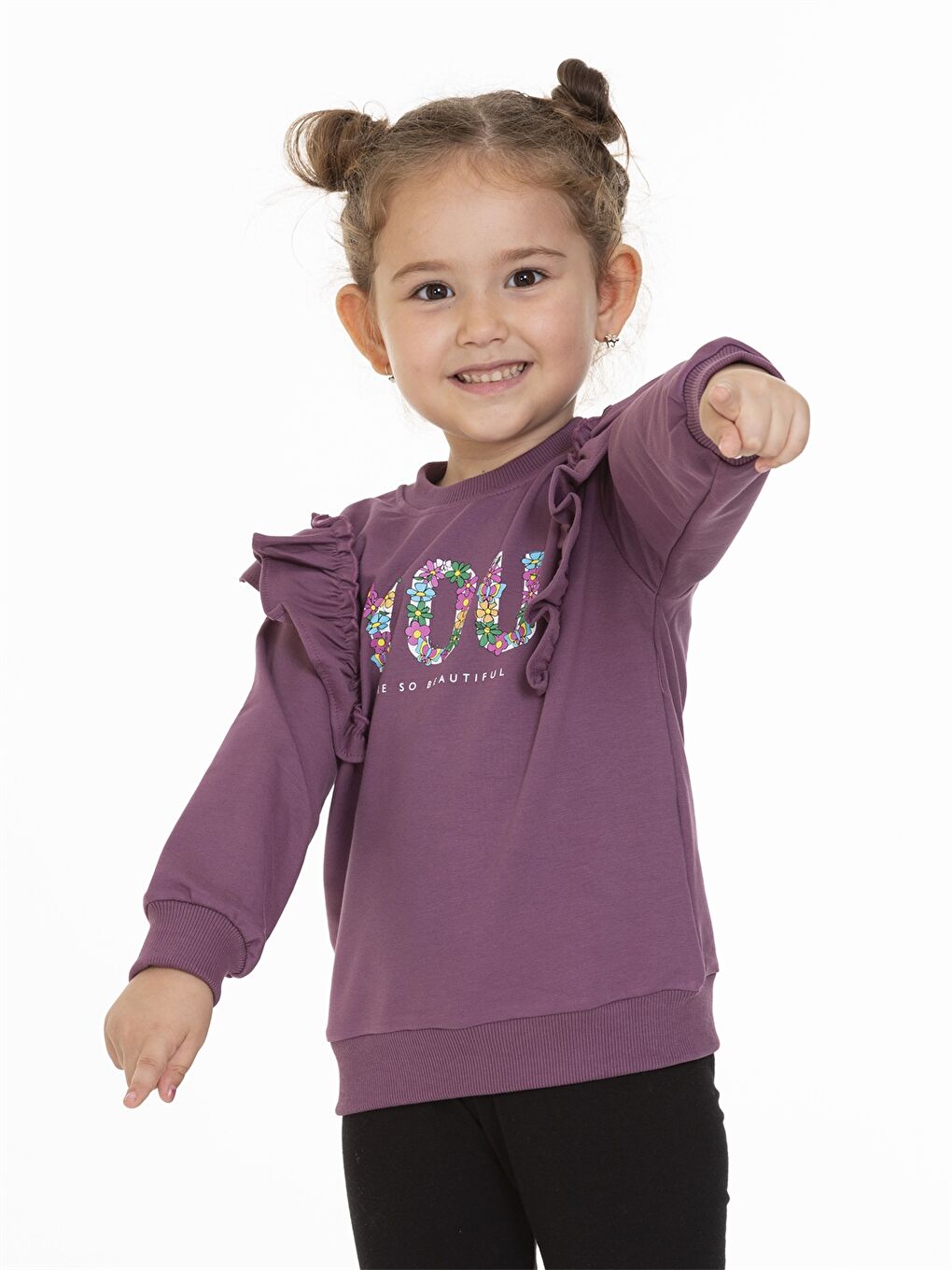 Myhanne Mor Bisiklet Yaka Uzun Kollu Baskılı Kız Bebek Sweatshirt - 2