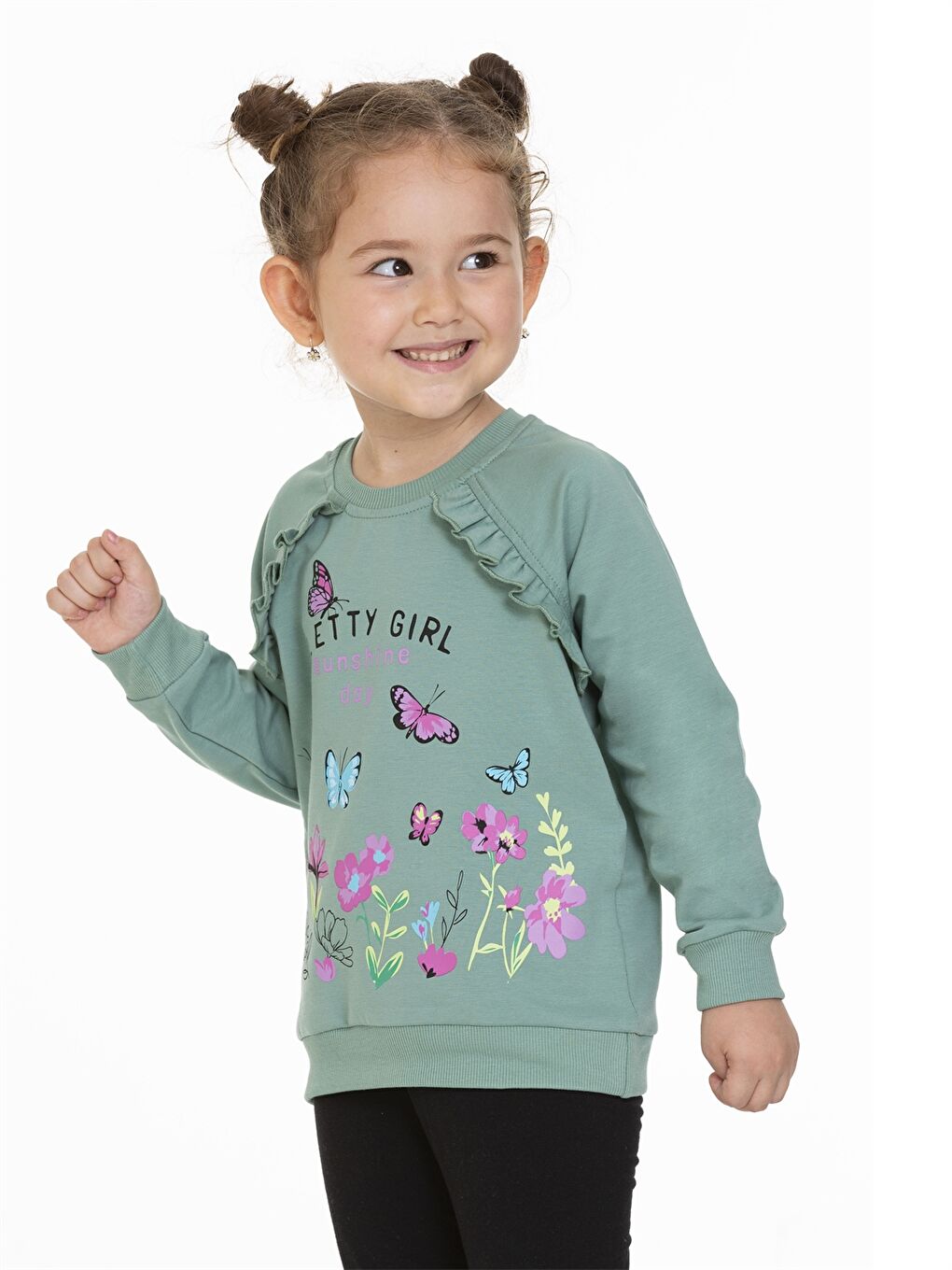 Myhanne Çağla Yeşili Bisiklet Yaka Uzun Kollu Baskılı Kız Bebek Sweatshirt - 2