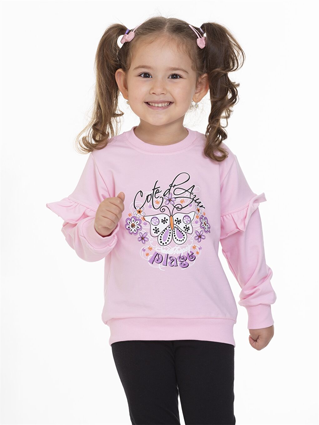 Myhanne Pembe Bisiklet Yaka Uzun Kollu Baskılı Kız Bebek Sweatshirt