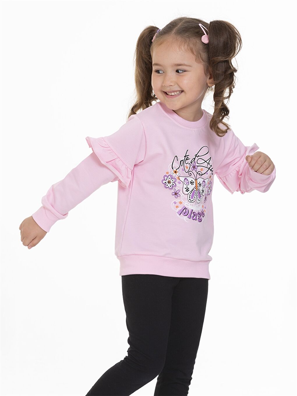 Myhanne Pembe Bisiklet Yaka Uzun Kollu Baskılı Kız Bebek Sweatshirt - 2