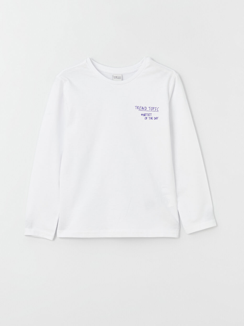 Beyaz Bisiklet Yaka Baskılı Uzun Kollu Erkek Çocuk Tişört