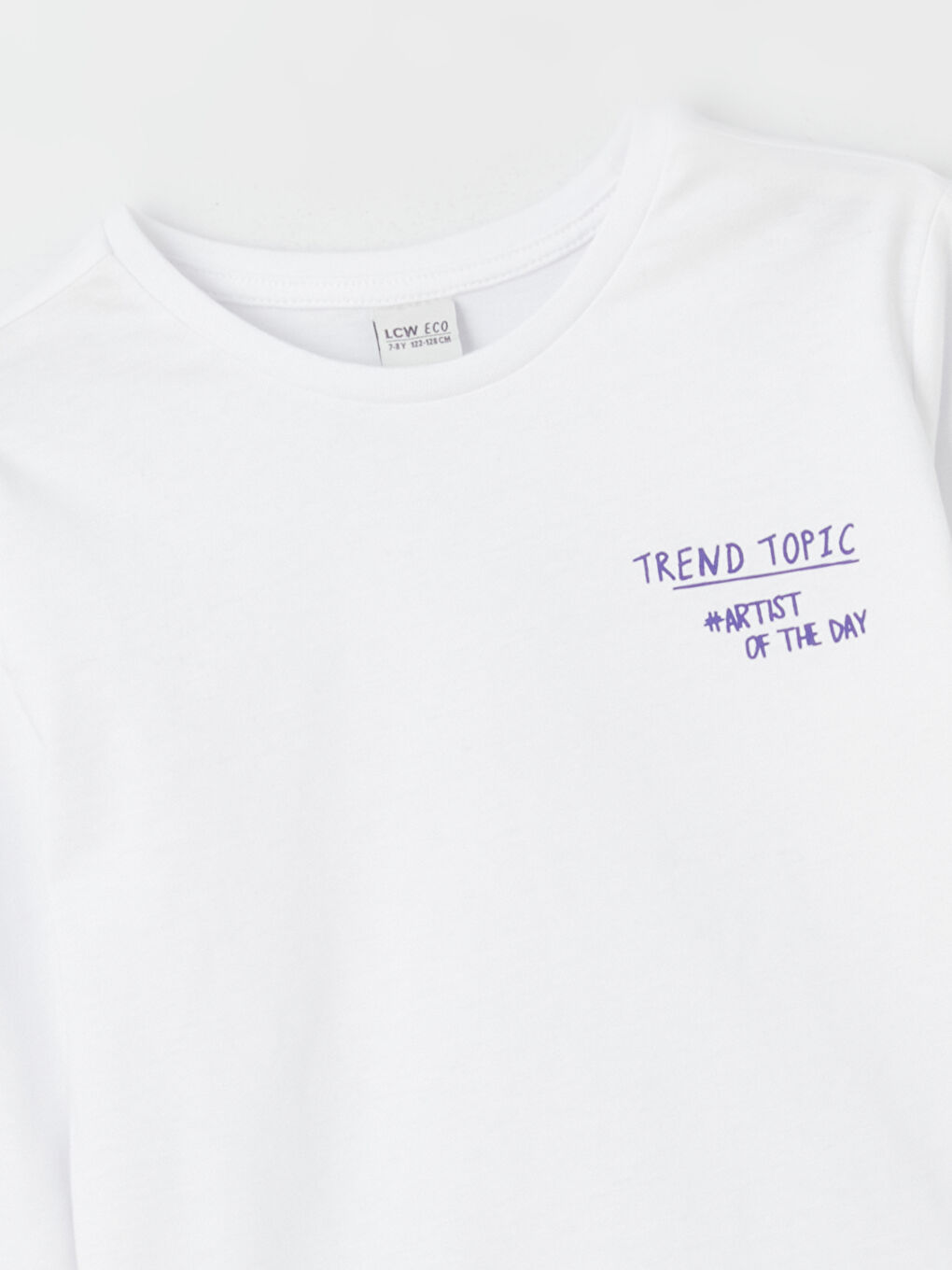 Beyaz Bisiklet Yaka Baskılı Uzun Kollu Erkek Çocuk Tişört-1