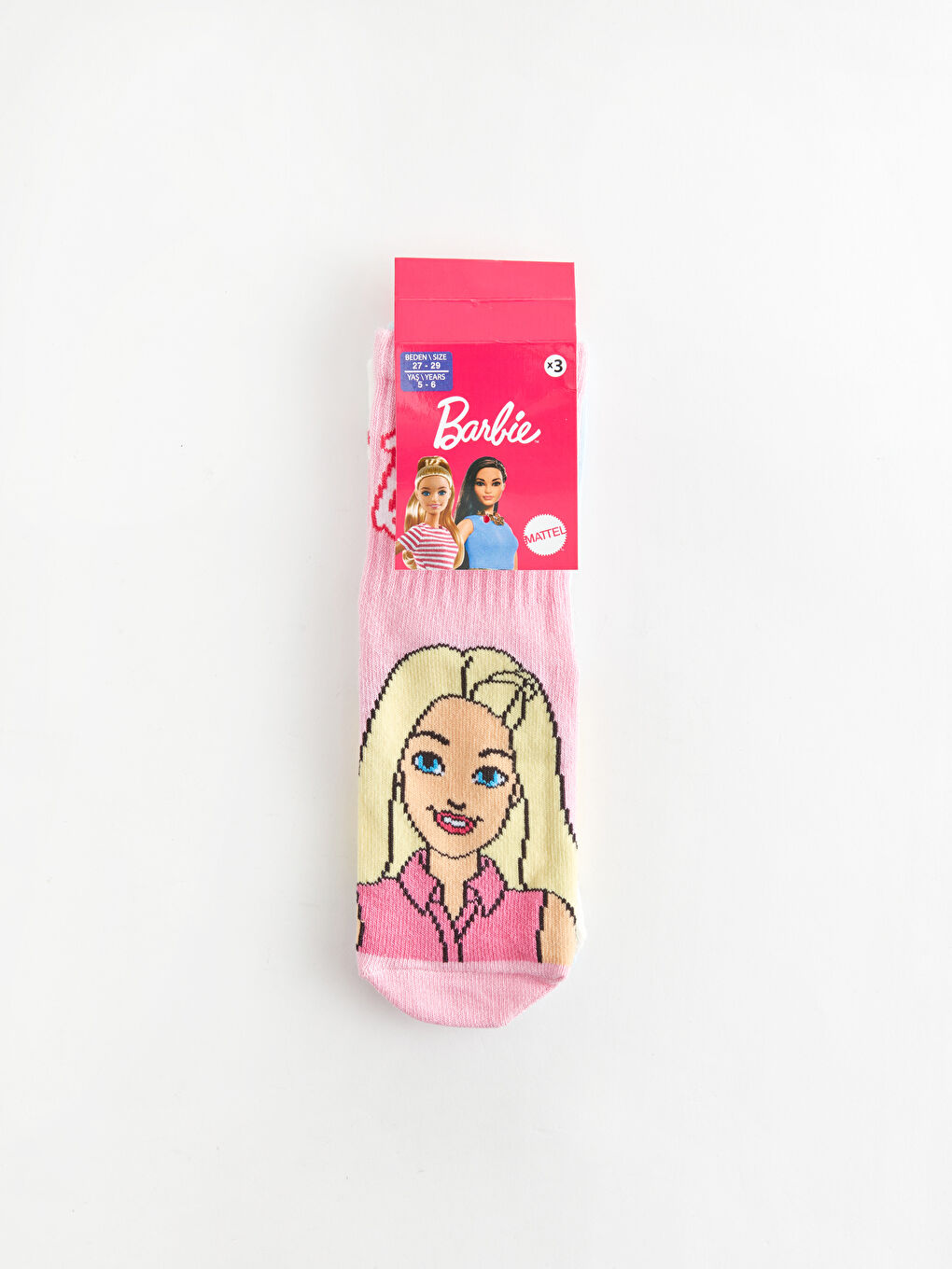 Pembe Barbie Desenli Kız Çocuk Soket Çorap 3'lü-2