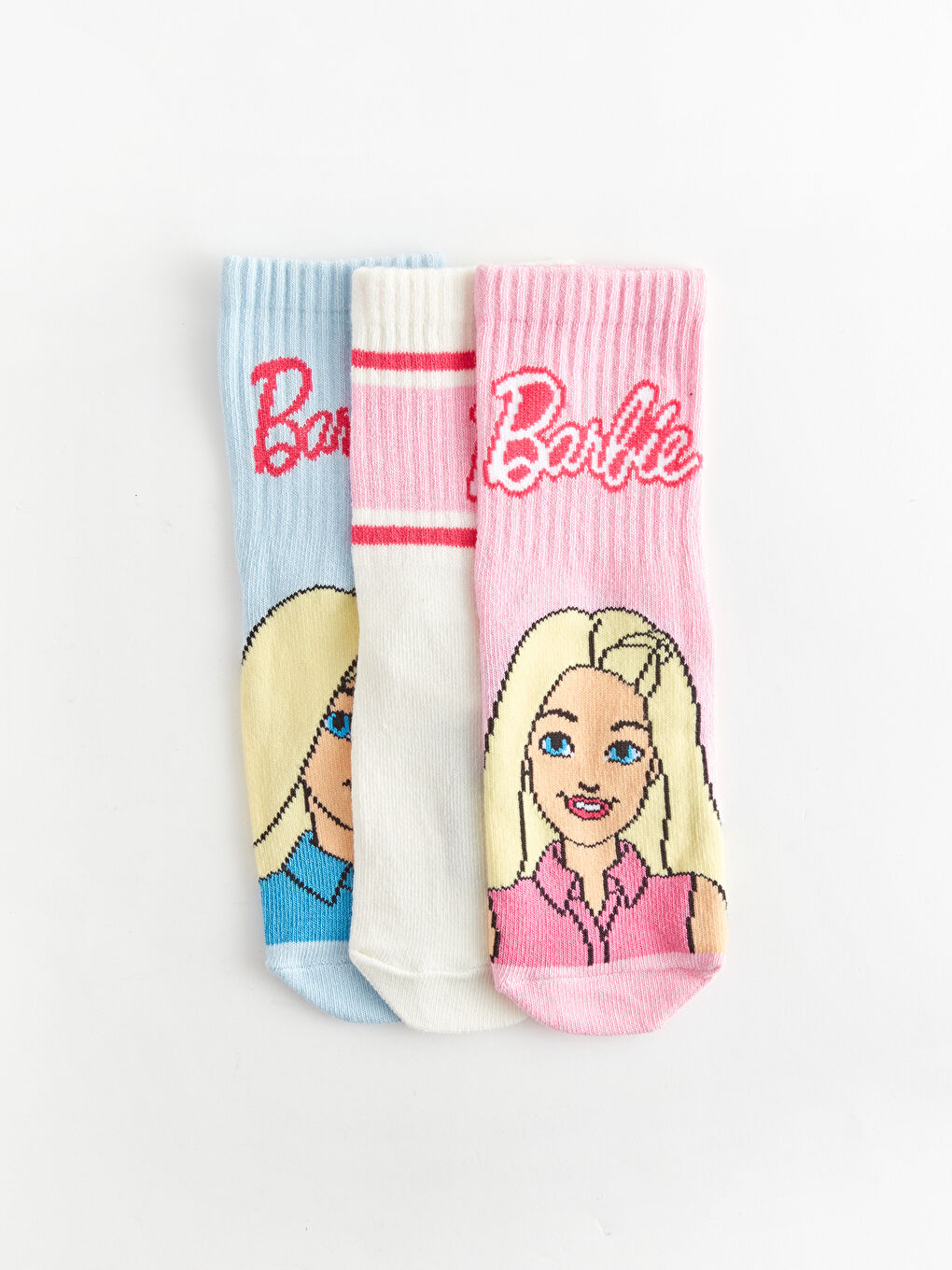 Pembe Barbie Desenli Kız Çocuk Soket Çorap 3'lü-1