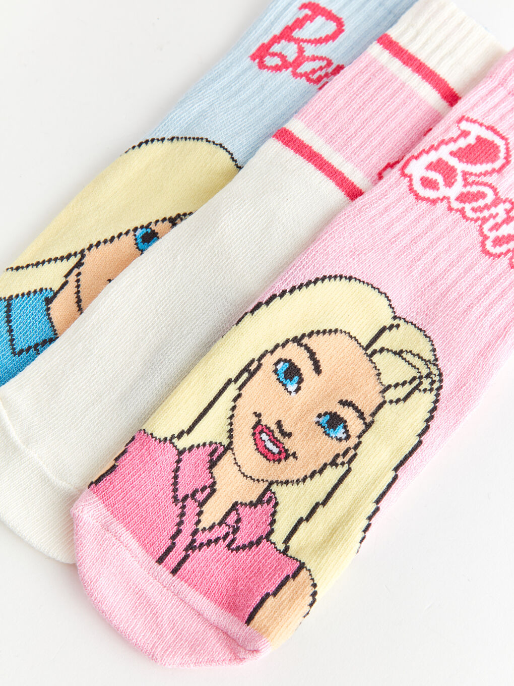 Pembe Barbie Desenli Kız Çocuk Soket Çorap 3'lü-3