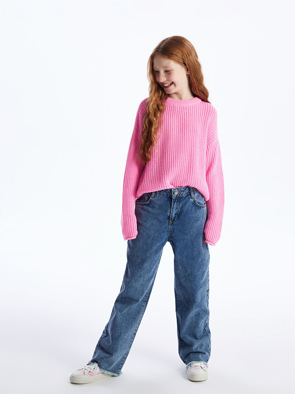 Mavi Wideleg Kız Çocuk Jean Pantolon-1