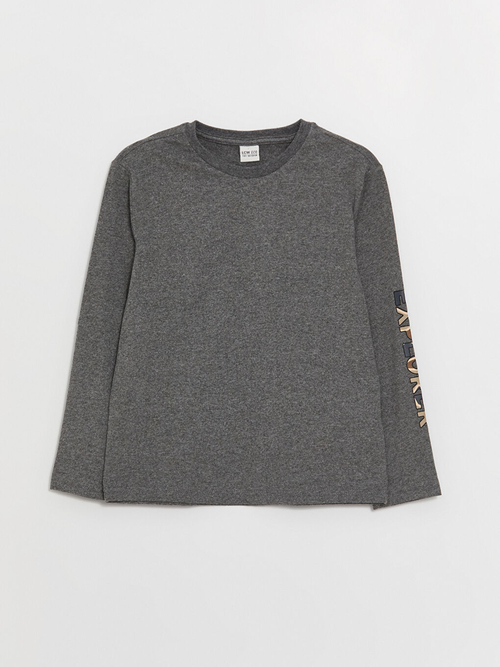 Gri Bisiklet Yaka Baskılı Uzun Kollu Erkek Çocuk Tişört