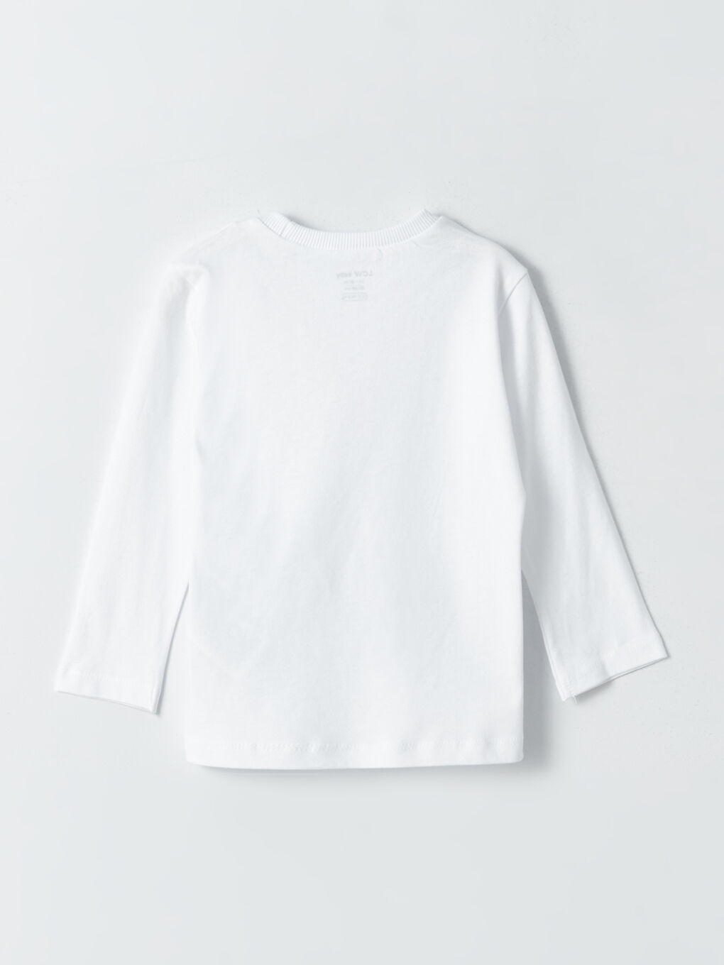 Beyaz Bisiklet Yaka Uzun Kollu Basic Erkek Bebek Tişört-1