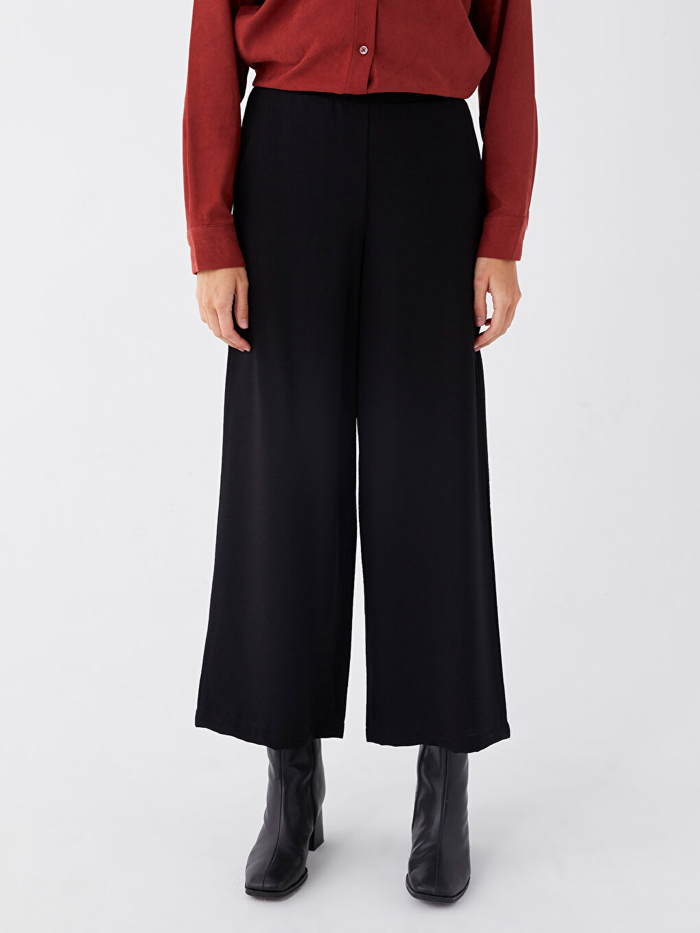 LCW Modest Siyah Beli Lastikli Standart Fit Kadın Pantolon - 3