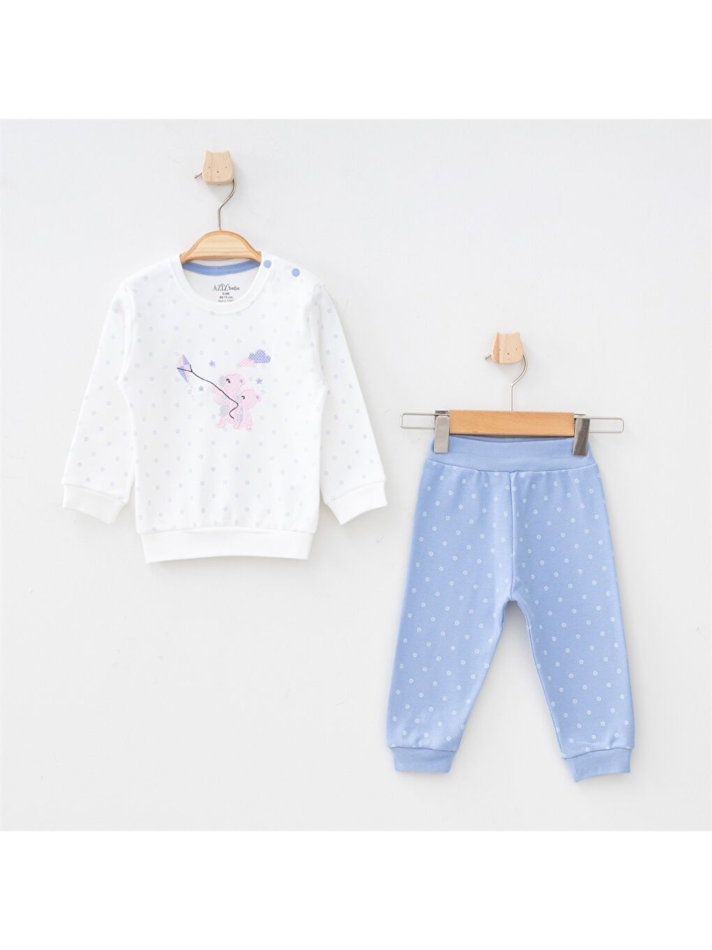 Mavi Bisiklet Yaka Uzun Kollu Baskılı Kız Bebek 2'li Takım