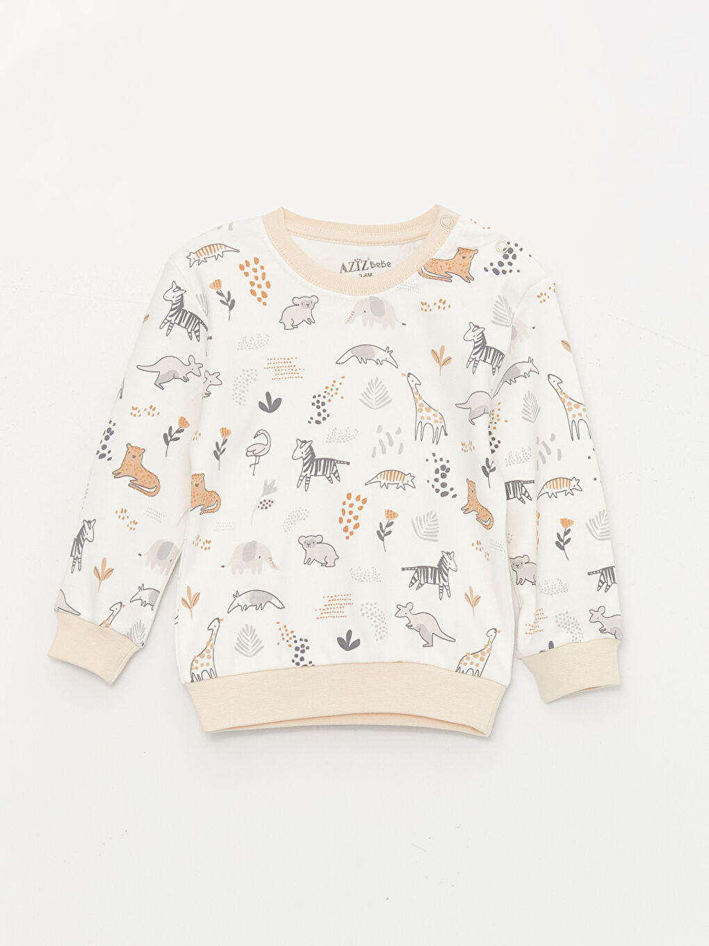 Ekru Bisiklet Yaka Uzun Kollu Baskılı Erkek Bebek 2'li Takım-1