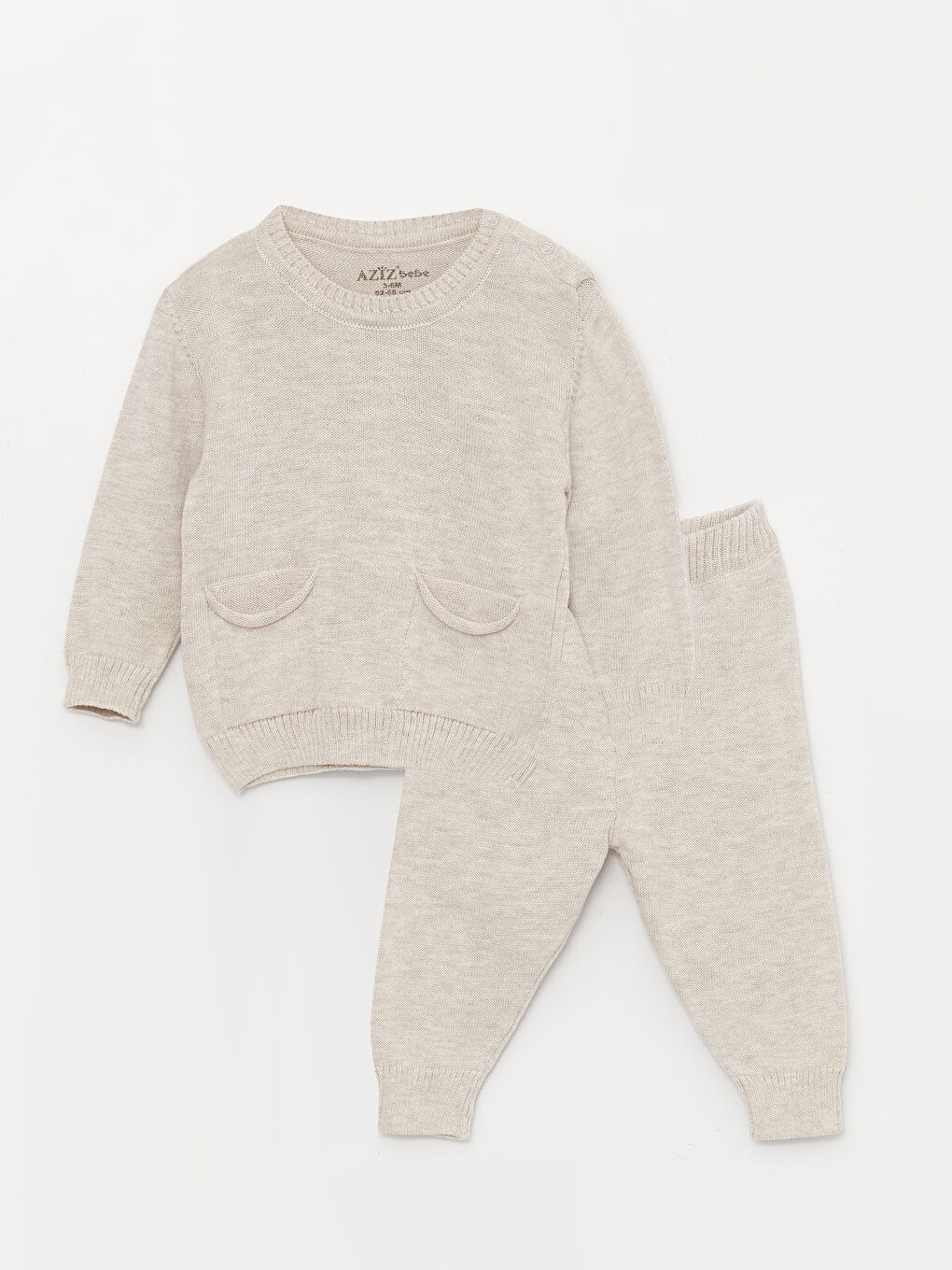 Bej Bisiklet Yaka Uzun Kollu Erkek Bebek 2'li Takım
