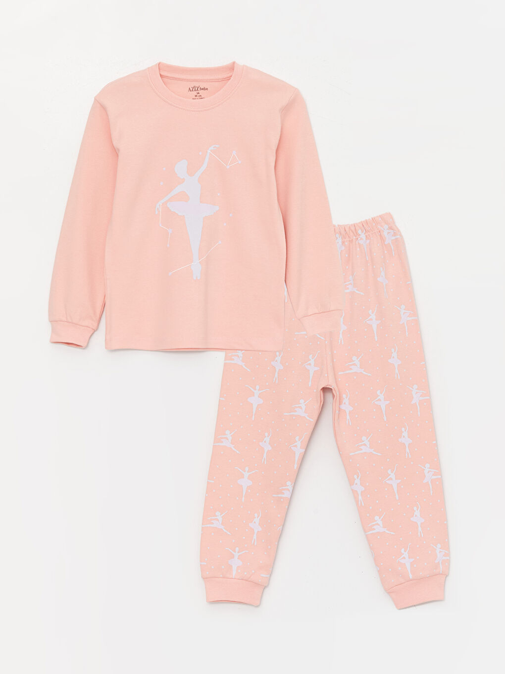 Pembe Bisiklet Yaka Baskılı Kız Bebek Pijama Takımı