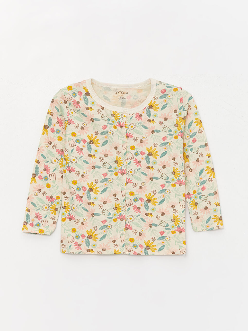 Ekru Bisiklet Yaka Baskılı Kız Bebek Pijama Takımı-1