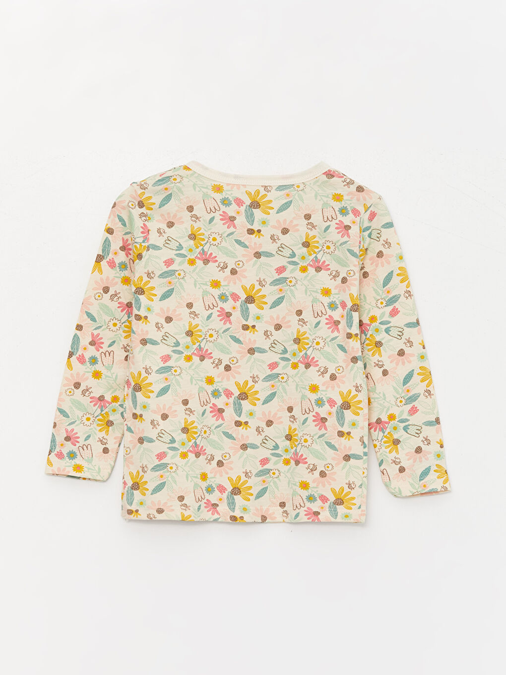 Ekru Bisiklet Yaka Baskılı Kız Bebek Pijama Takımı-2