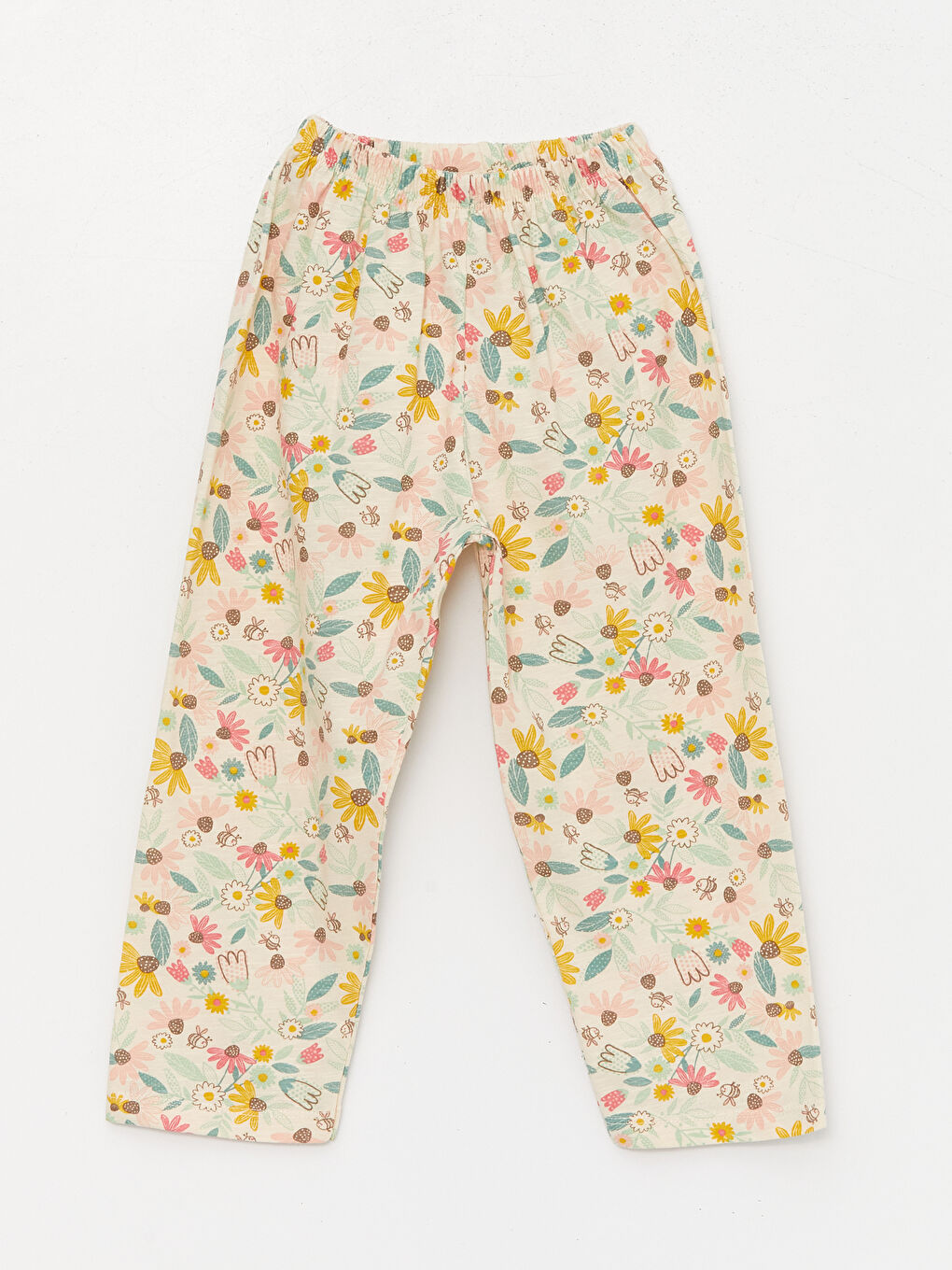 Ekru Bisiklet Yaka Baskılı Kız Bebek Pijama Takımı-3