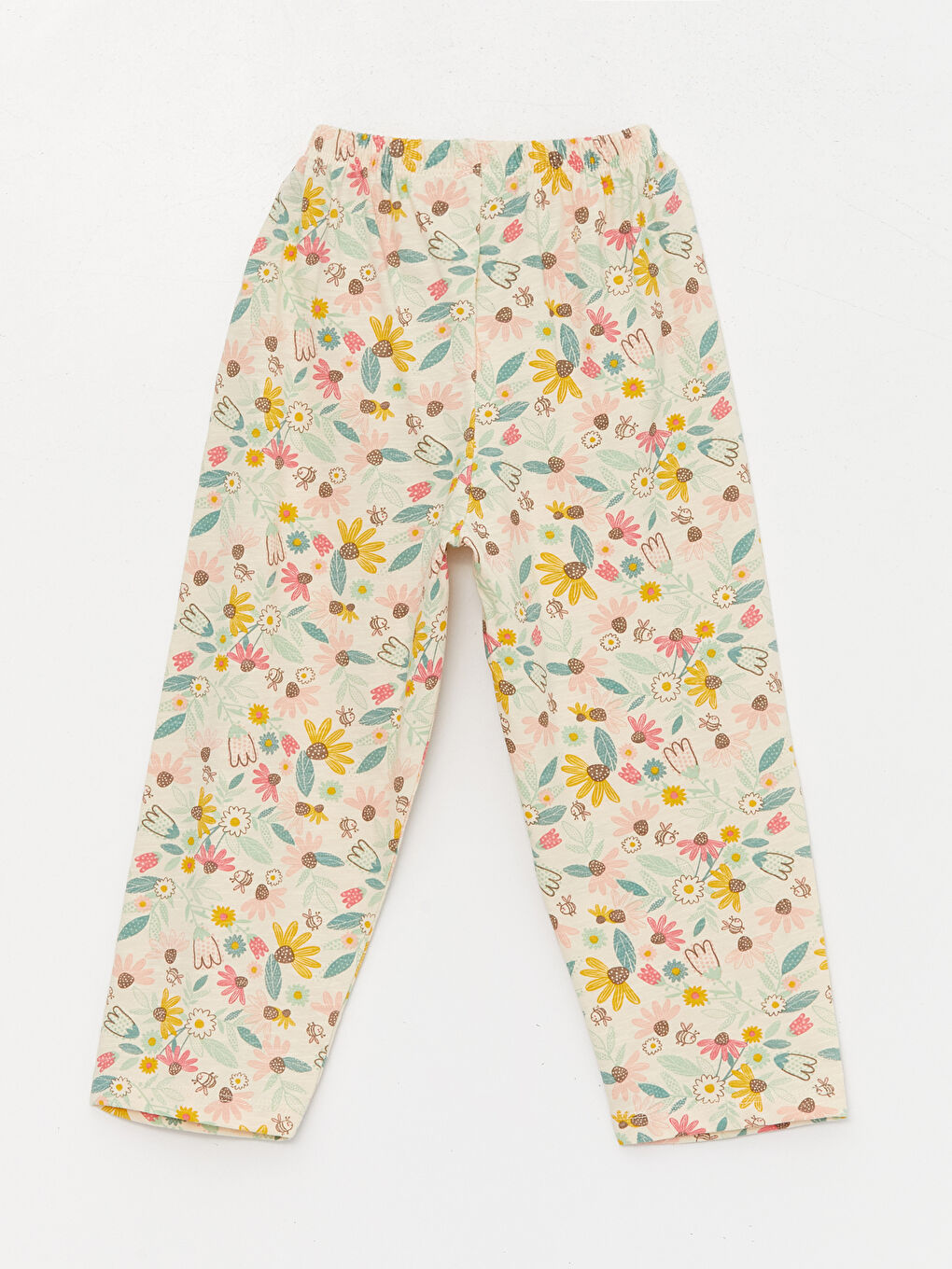 Ekru Bisiklet Yaka Baskılı Kız Bebek Pijama Takımı-4