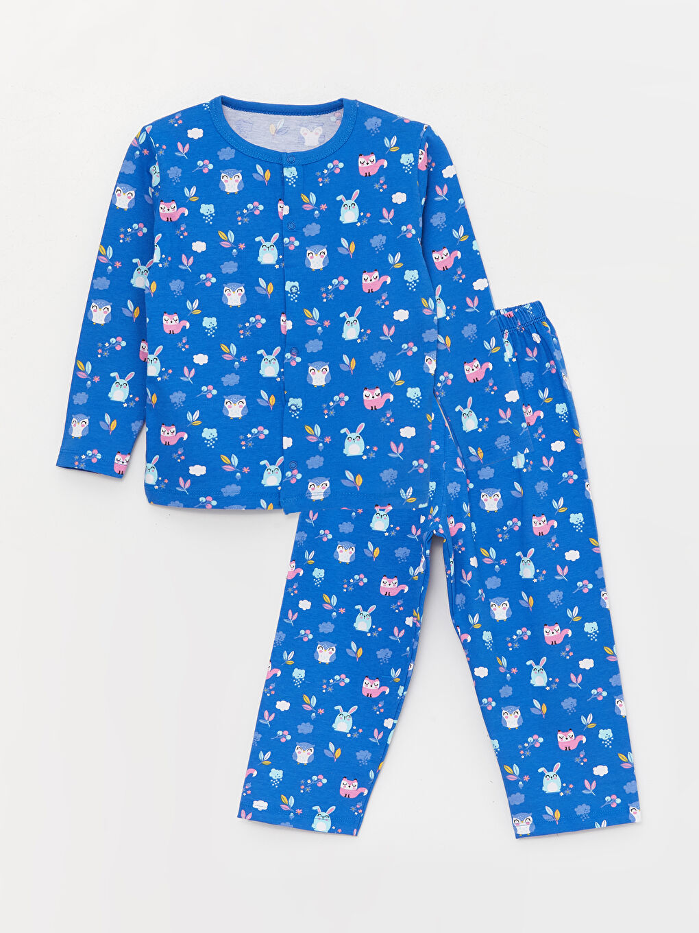 Mavi Bisiklet Yaka Baskılı Kız Bebek Pijama Takımı