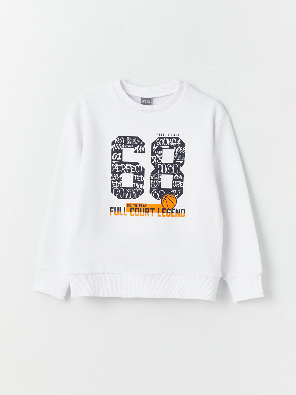 LCW ECO Beyaz Bisiklet Yaka Baskılı Uzun Kollu Erkek Çocuk Sweatshirt ve Eşofman Altı - 1