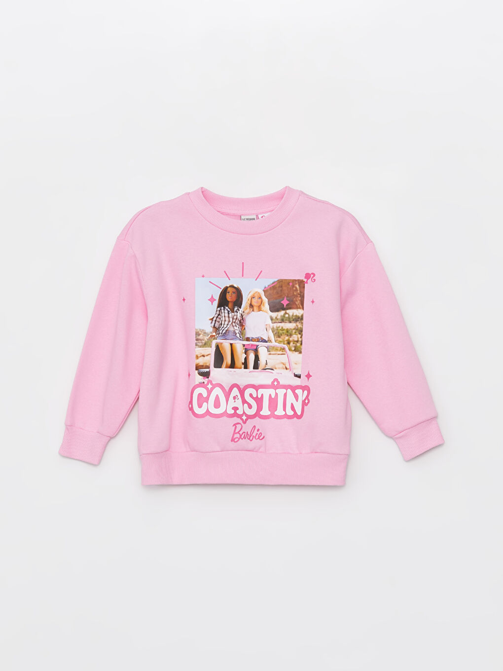 LCW Kids Pembe Bisiklet Yaka Barbie Baskılı Uzun Kollu Kız Çocuk Sweatshirt ve Eşofman Altı - 1