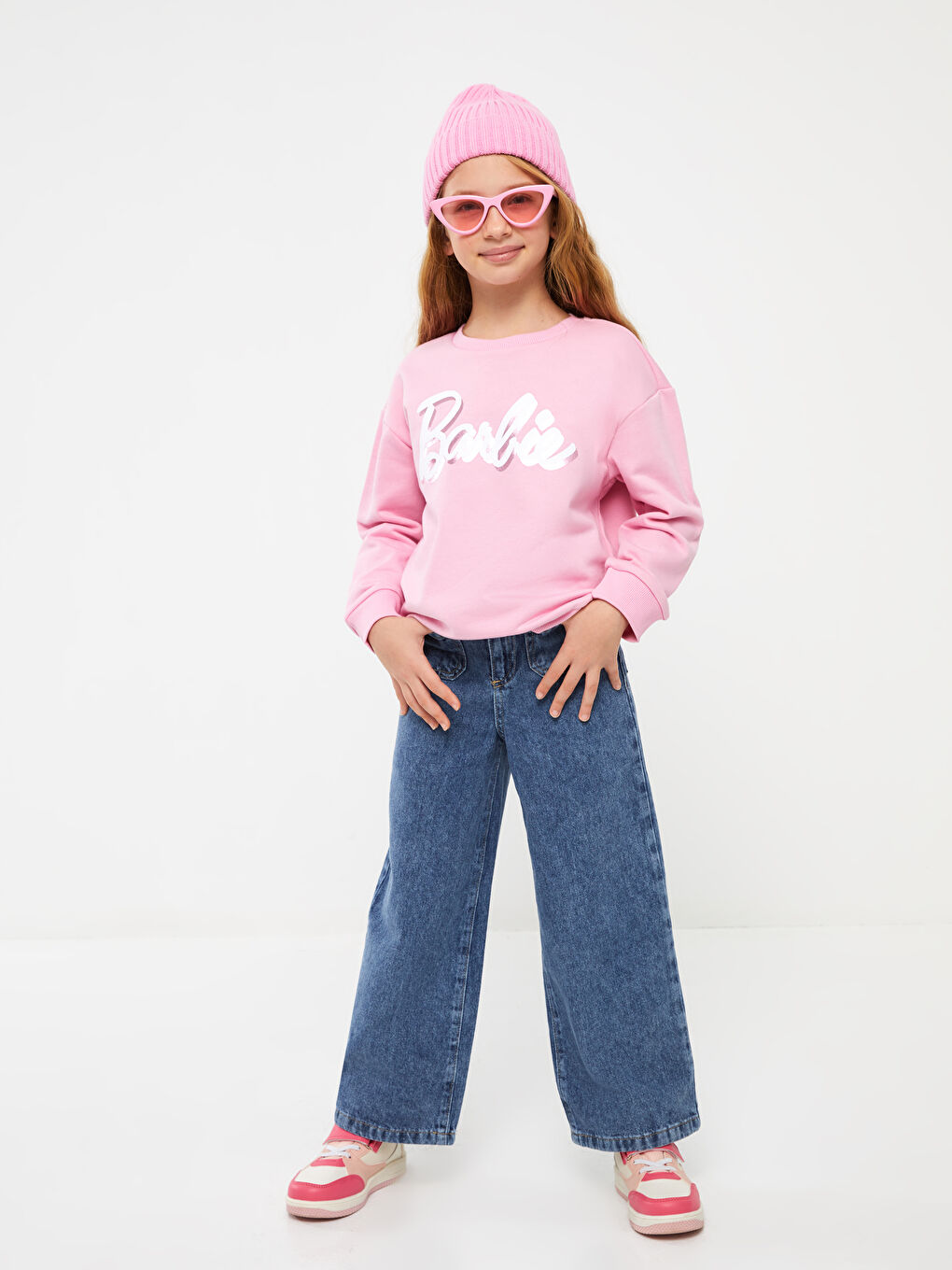 LCW Kids Pembe Leylak Bisiklet Yaka Barbie Baskılı Uzun Kollu Kız Çocuk Sweatshirt - 2