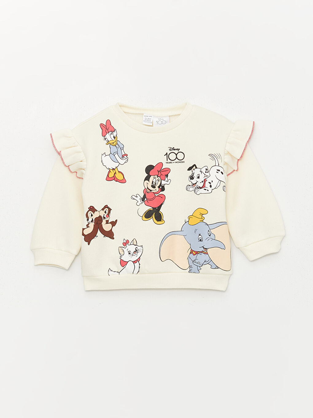 LCW baby Ekru Bisiklet Yaka Uzun Kollu Minnie Mouse Baskılı Kız Bebek Sweatshirt